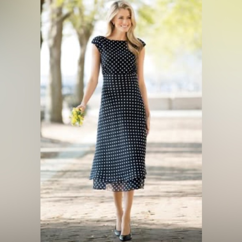 Chadwicks Black and White Polka Dot Midi Dress